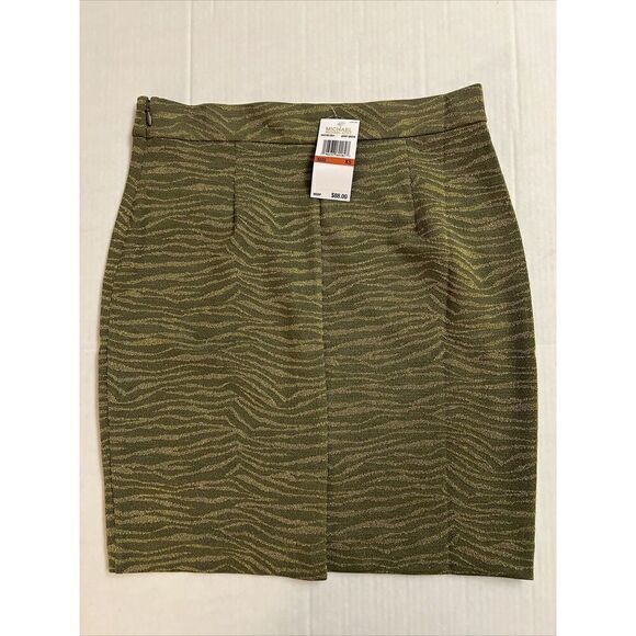 Michael Kors Skirt Womens Size X-SMALL Army Green Metallic Gold Zebra Pencil NWT - Picture 2 of 9